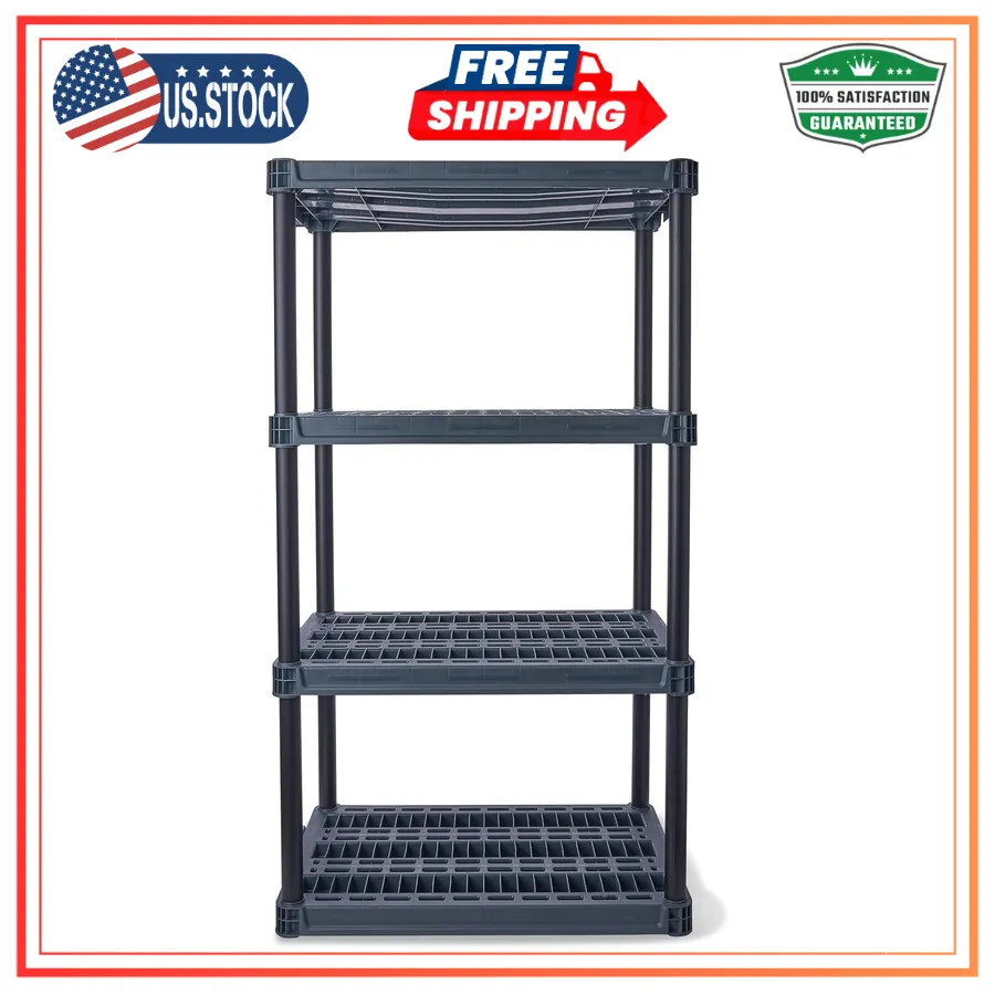 Plano 4-Tier Plastic Storage Shelving Unit 48in x 23in x 14in 200lb Capacity