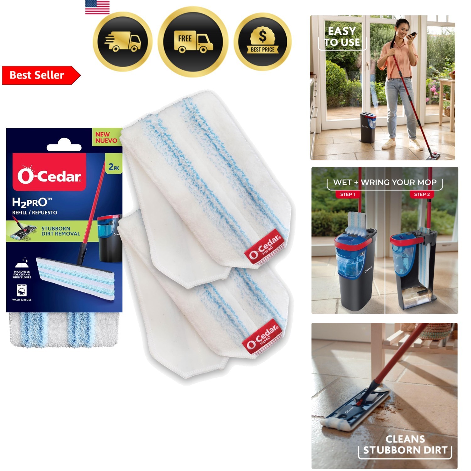 Microfiber Mop Pads Replacements 2 Pack Reusable Machine Washable Floor Cleaner