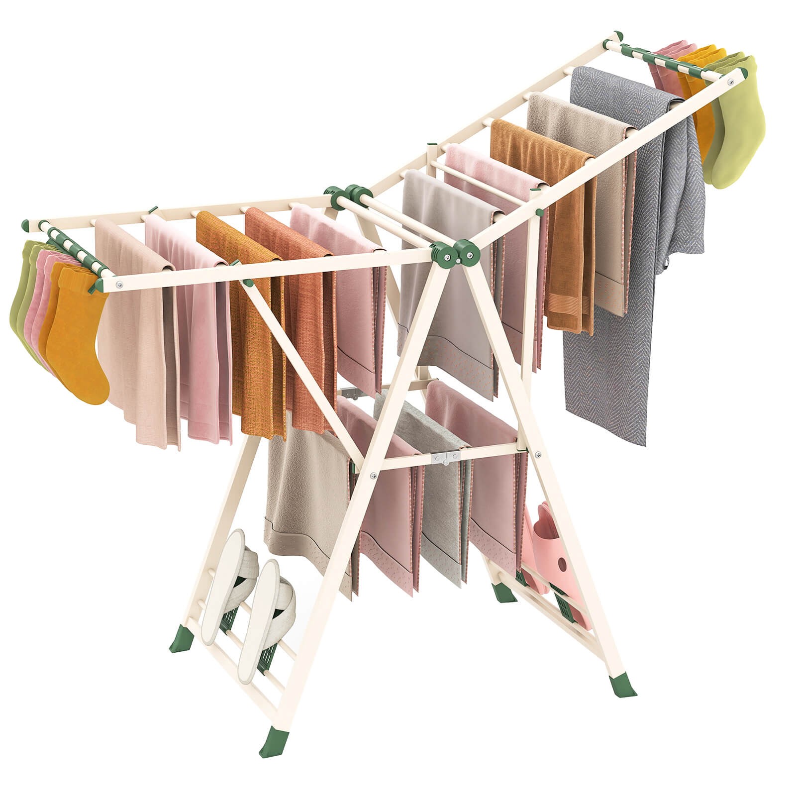 Foldable Metal Laundry Drying Rack w/Height Adjustable Wings, 16 Drying Rails