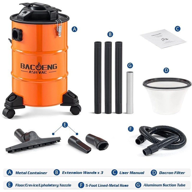 Powerful Fireplace Vacuum 1200W 10A Hot Ash Cleaner Bagless HEPA Filter New