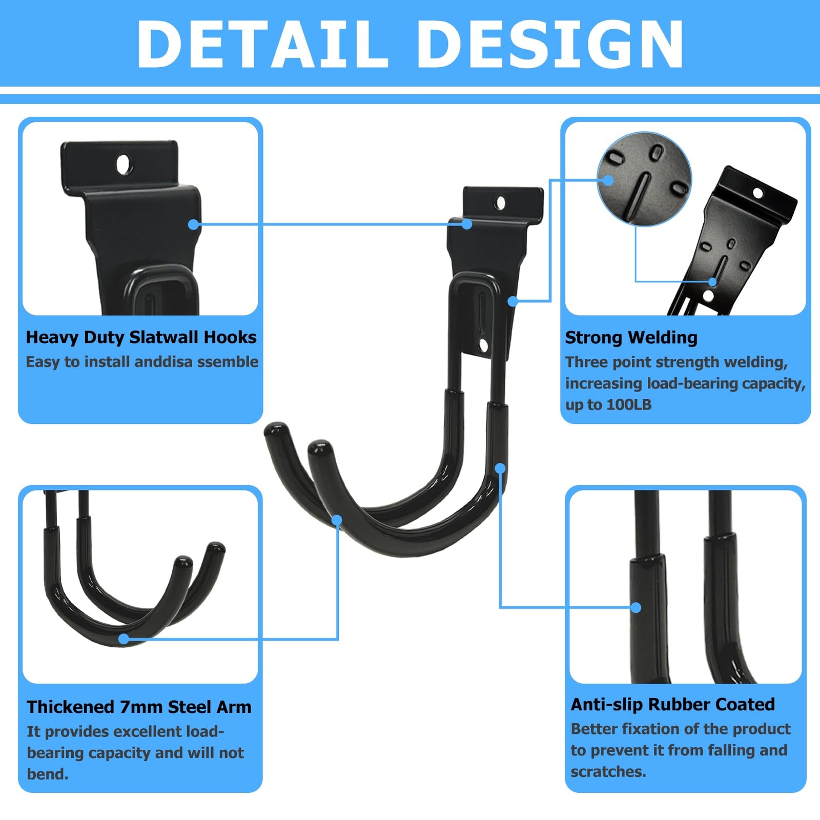 22 Pack Garage Hooks Slatwall Hooks Kit, Heavy Duty Black Steel Slatwall Accesso