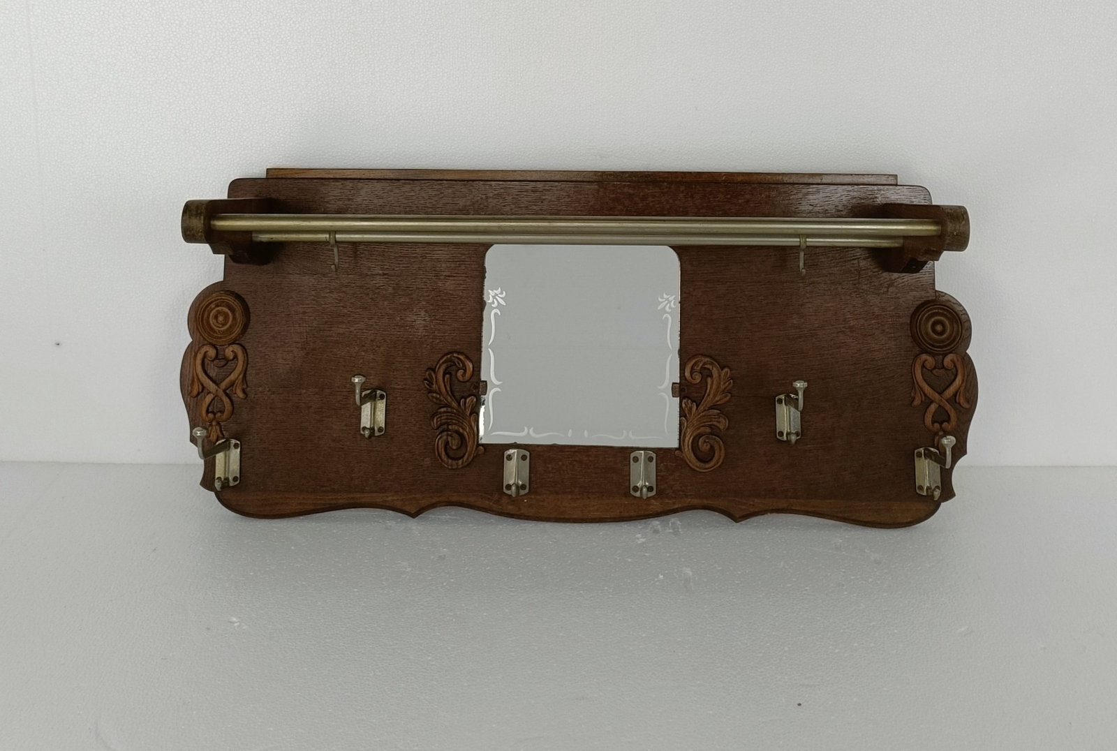 Vintage Wall Coat Rack Shelf Mid Century Modern Railroad Industrial Wood Pop art