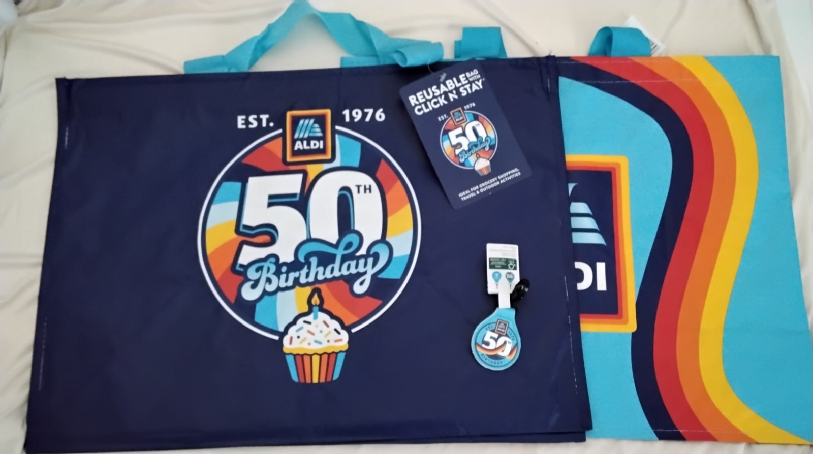 ALDI LOT NEW 50th B-Day CLICK AND STAY & Rainbow Bags + 50th Quarter Keychain