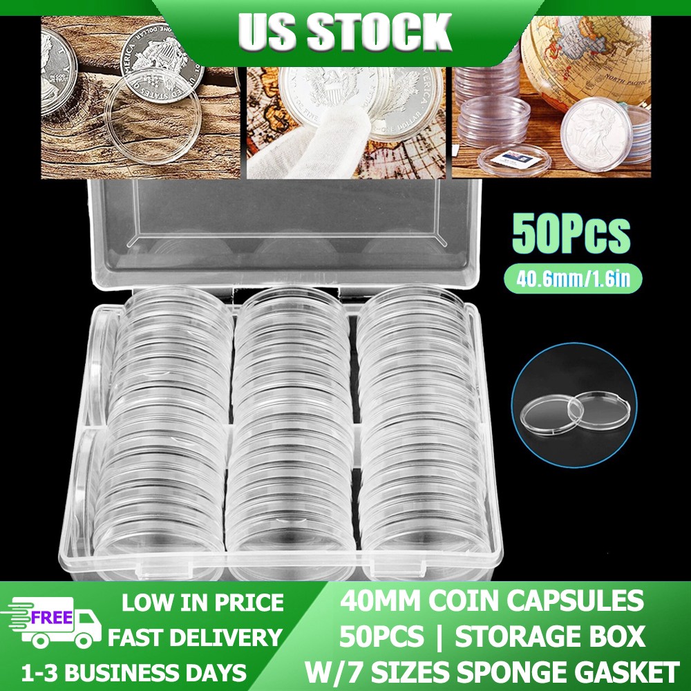 50pcs 40mm Clear Coin Capsules For Morgan Silver Dollar Half Dollar Coins USA