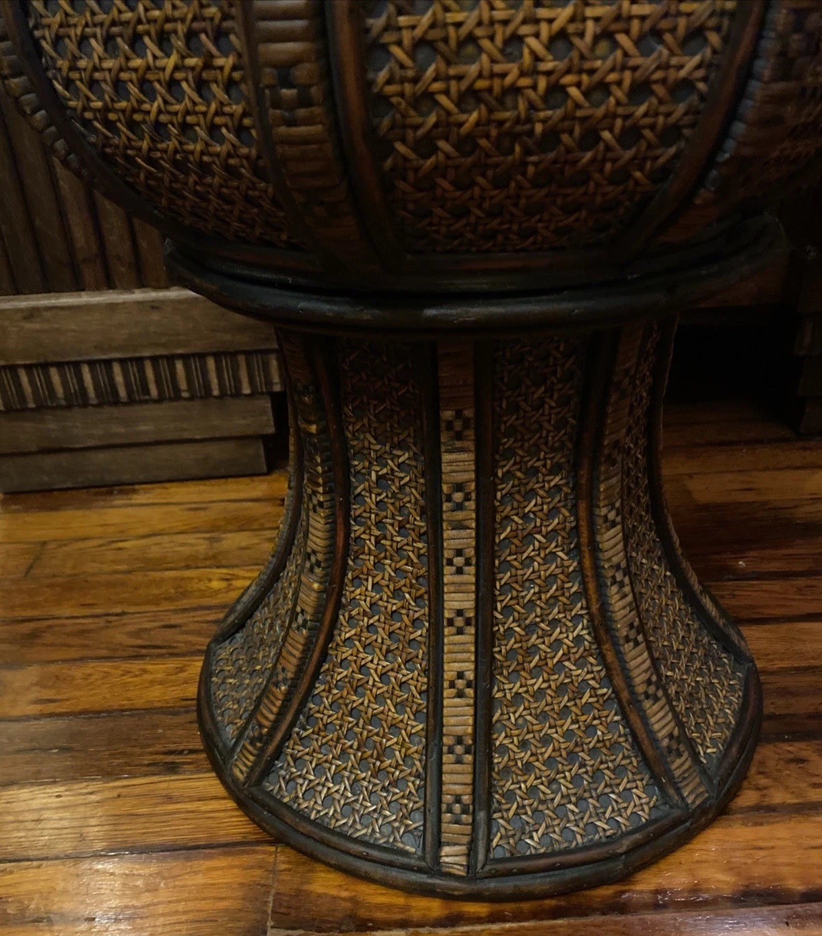 Chinese Tinalik Basket Storage Container Intricate Woven Rattan 31″ T 17″ D