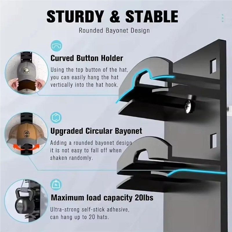 4x Hat Organiser Display Wall Mounted Hat Holder For Home Baseball Cap Rack