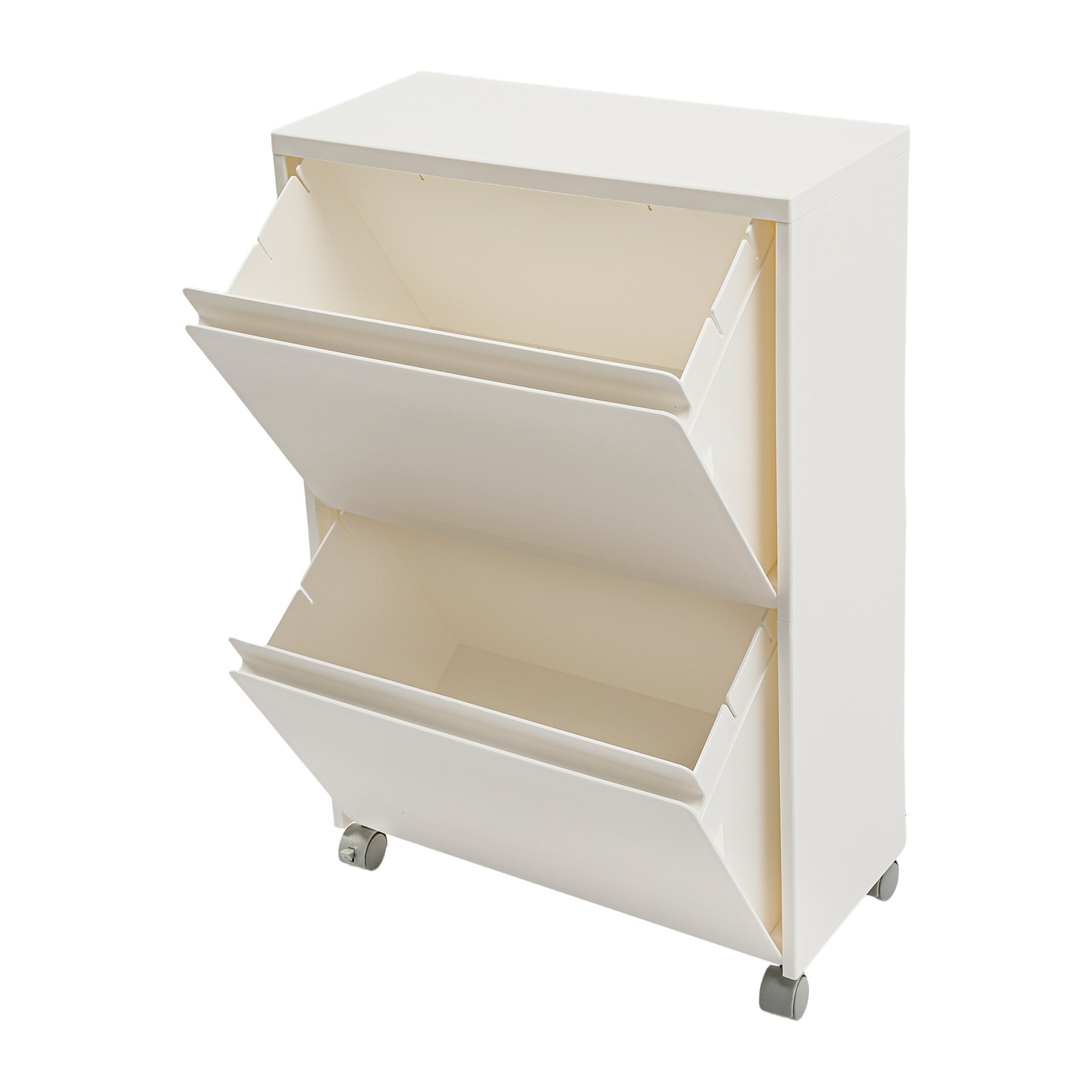 2 Tiers Rolling Shoe Storage Cabinet Mobile Shoes Organizer Sneakers Holding Box