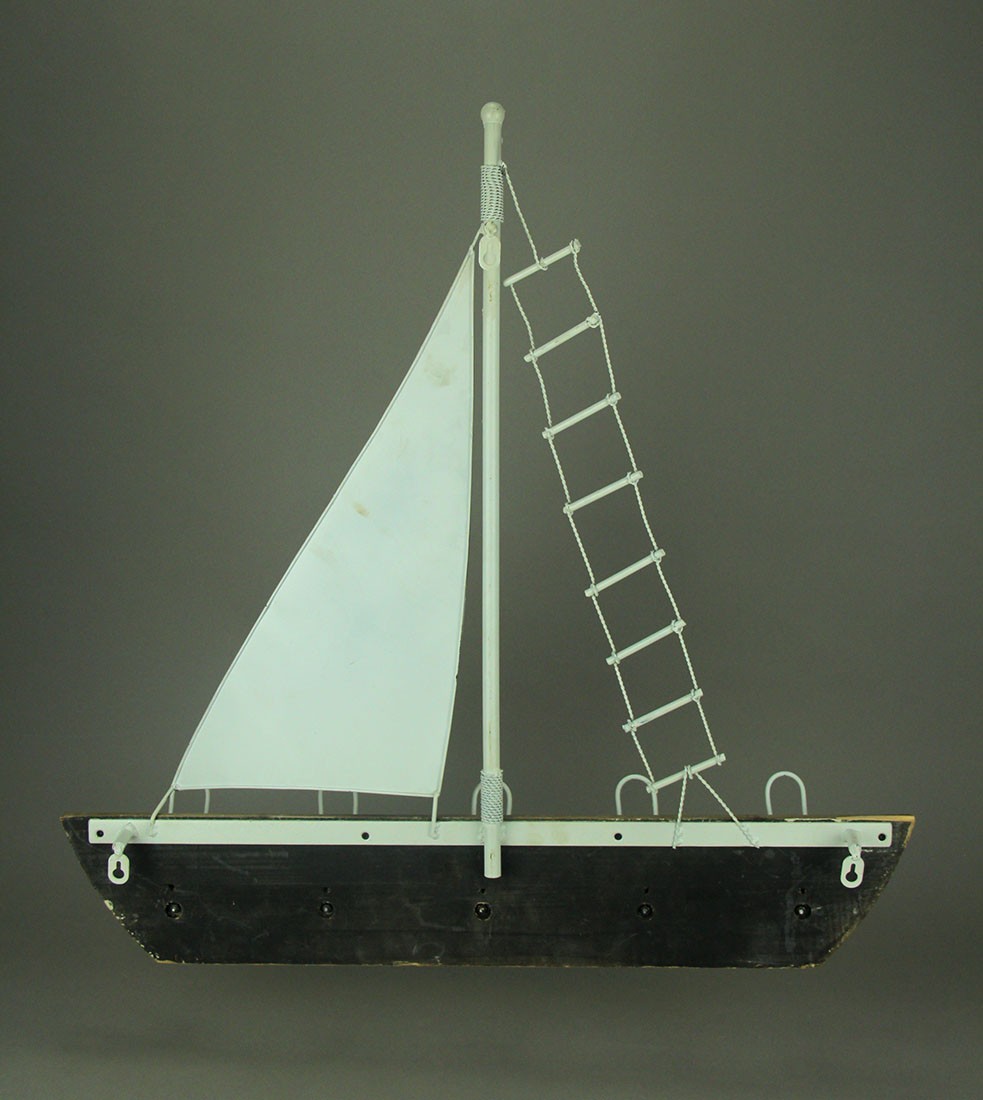 Scratch & Dent Black and White Sailboat Coastal Coat Rack Wall Hook Hanging