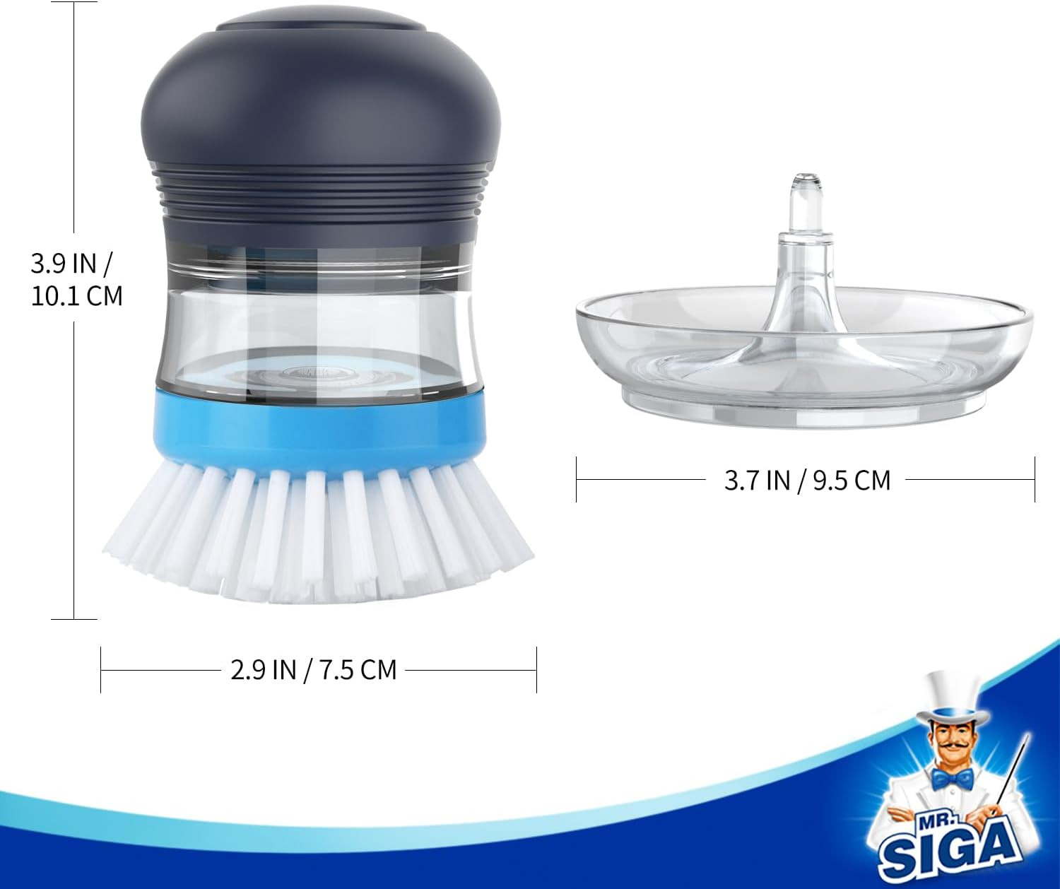 MR.SIGA Soap Dispensing Palm Brush Storage Set, 1 Pack, Navy/Blue | Dish Brush w