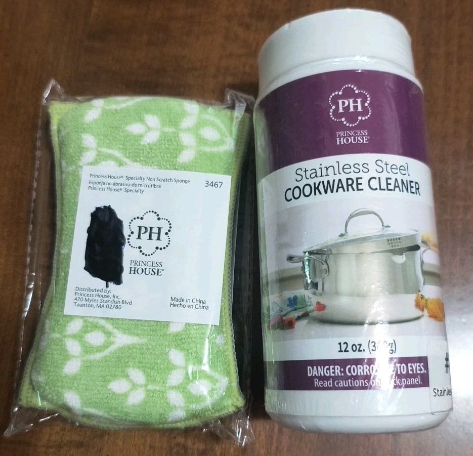 Princess House Stainless Steel Cookware Cleaner 12 oz + Sponge 3467