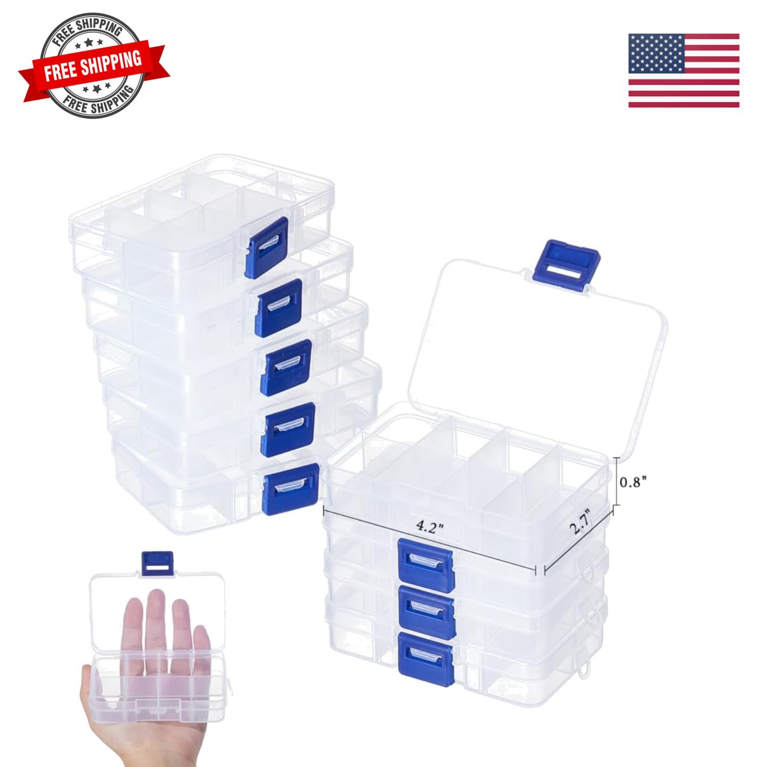 10 Pack 8 Grids Mini Plastic Organizer Box, 2.7×4.2×0.8inch Clear Plastic Jew…