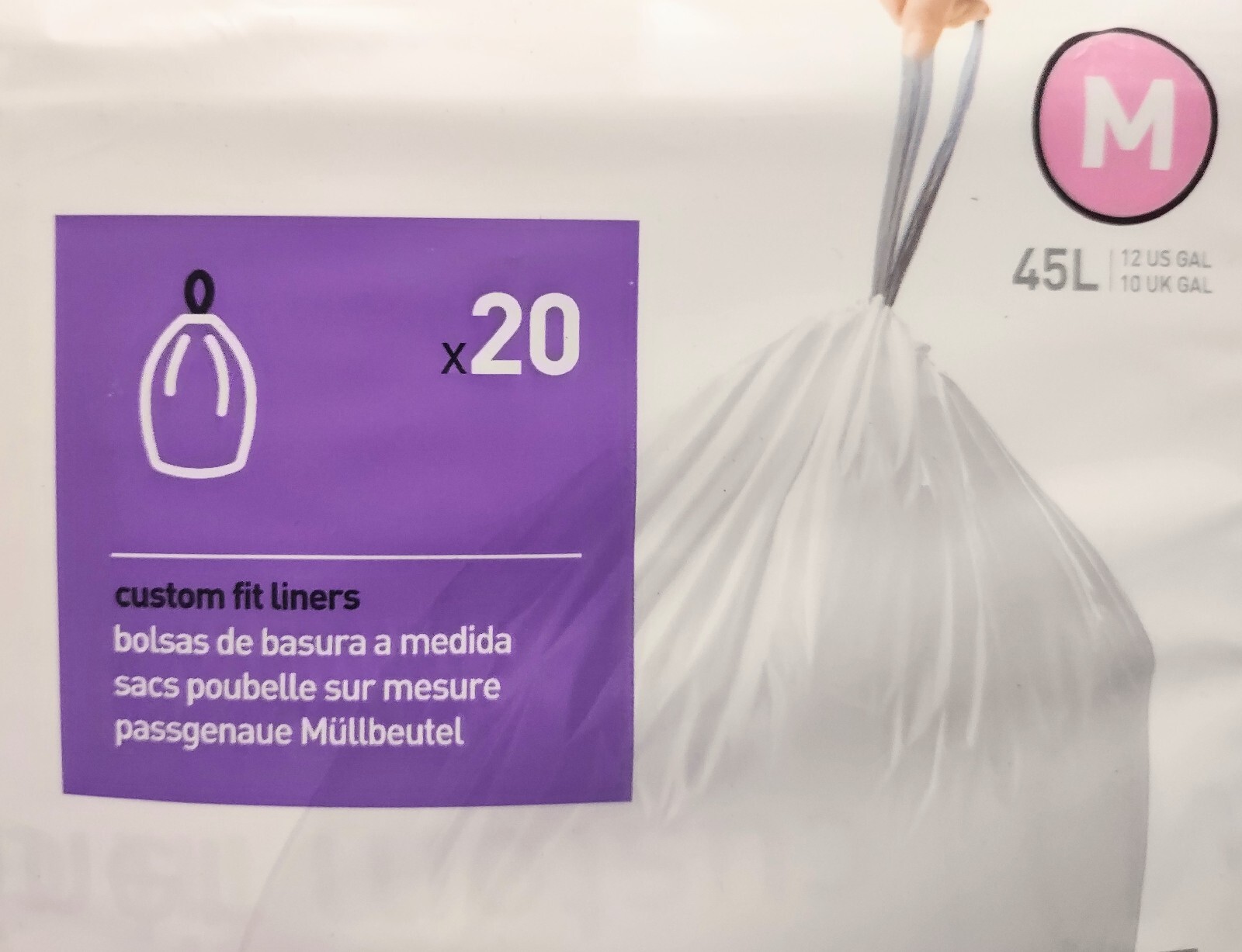 4 PACK simplehuman Code M 45 L Trash Bags 80 Liners Total White Extra Strong