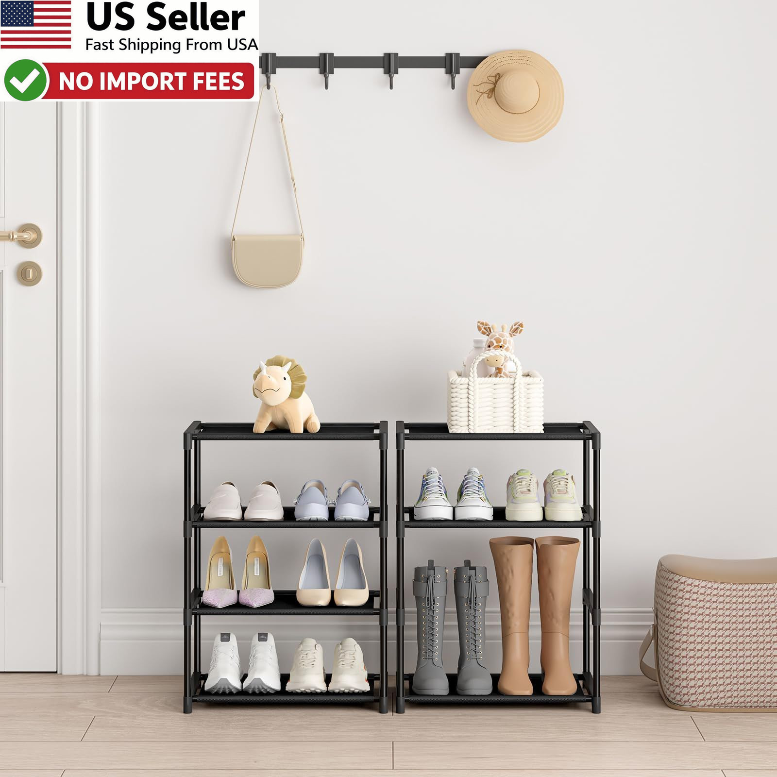 Autonomier 4 Tier Extra Small Shoe Rack 16.3 Wide Narrow Stackable Stand FROM US