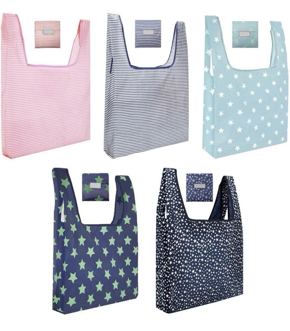Reusable Shopping Grocery Bags Foldable 5 Pack, 25 x 15. 5 Inch Lightweight NEW
