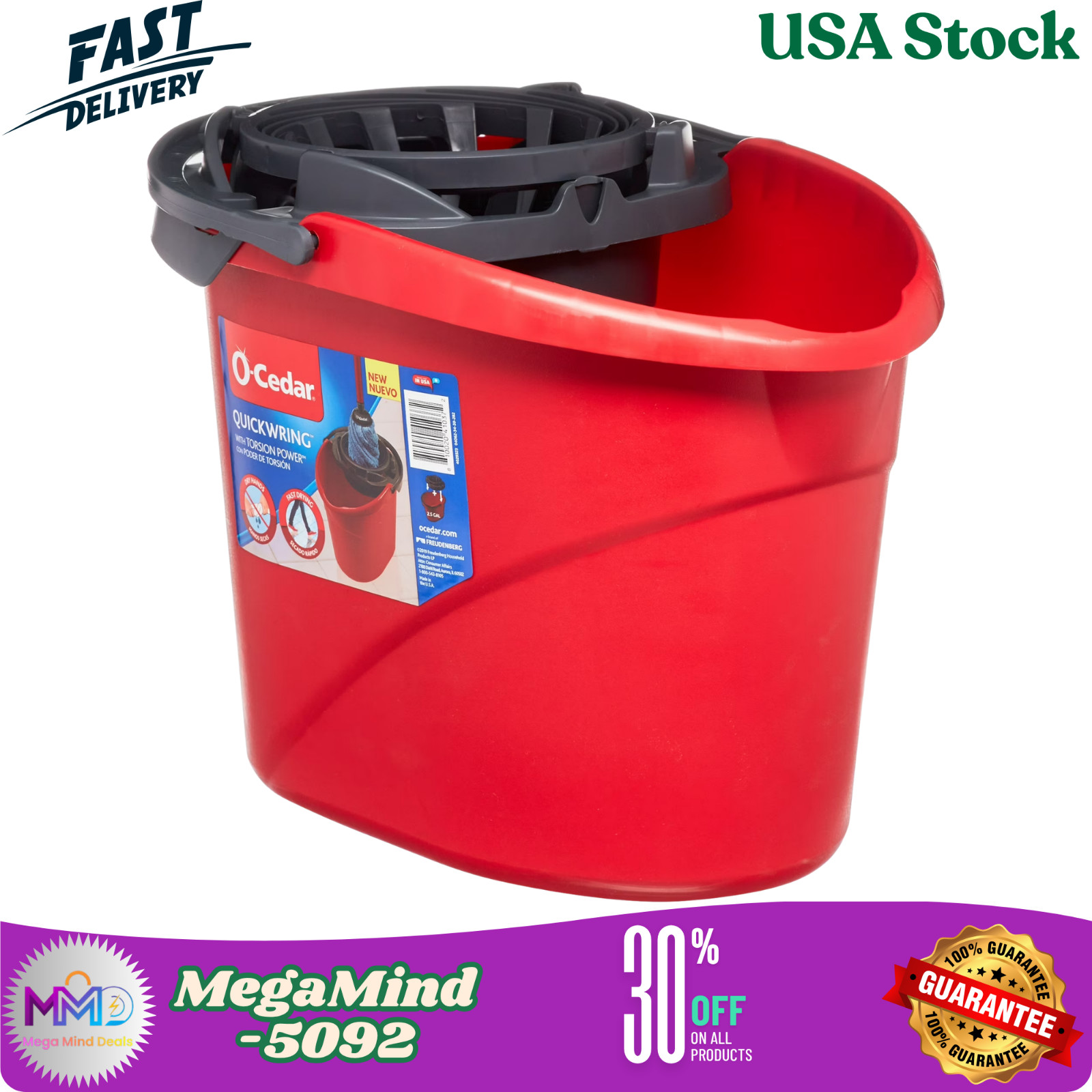 O-Cedar QuickWring Mop Bucket with Wringer 2.5 Gallon Red – USA Stock