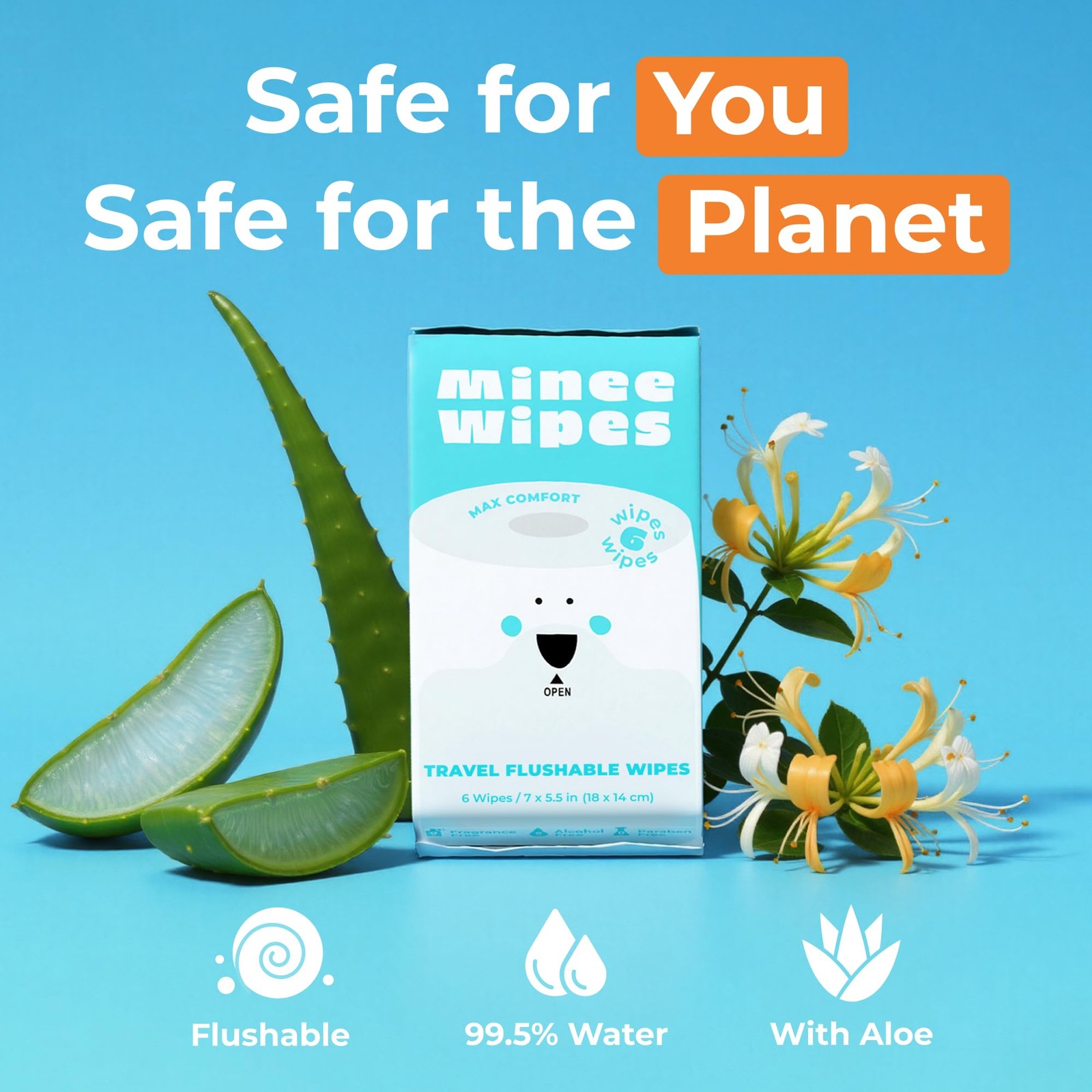 Impossibly Compact Travel Flushable Wipes – 99.5% Water 6 Count (Pack of 8)