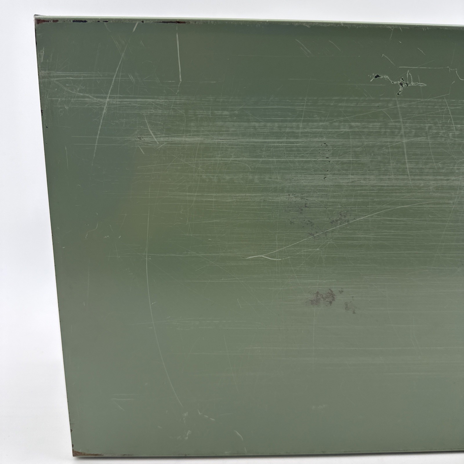 Vintage X-10 Light Green Metal Storage Box 21.5x10x5 Slide Lid