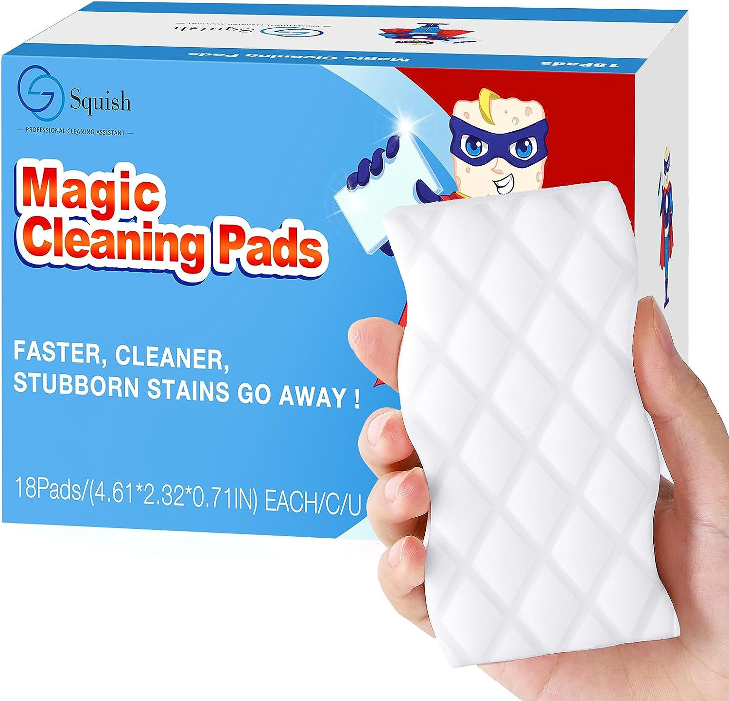 Squish Magic Eraser Sponge, 18 Pack Cleaning Pads for Walls, Oven, White