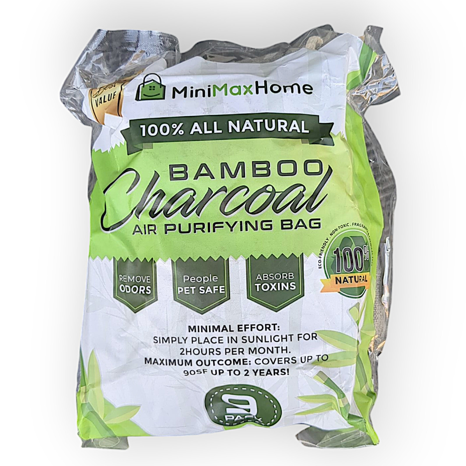 100% All Natural Bamboo Charcoal Air Purifying Bags 9 Veriety Pack 75g 100g 200g