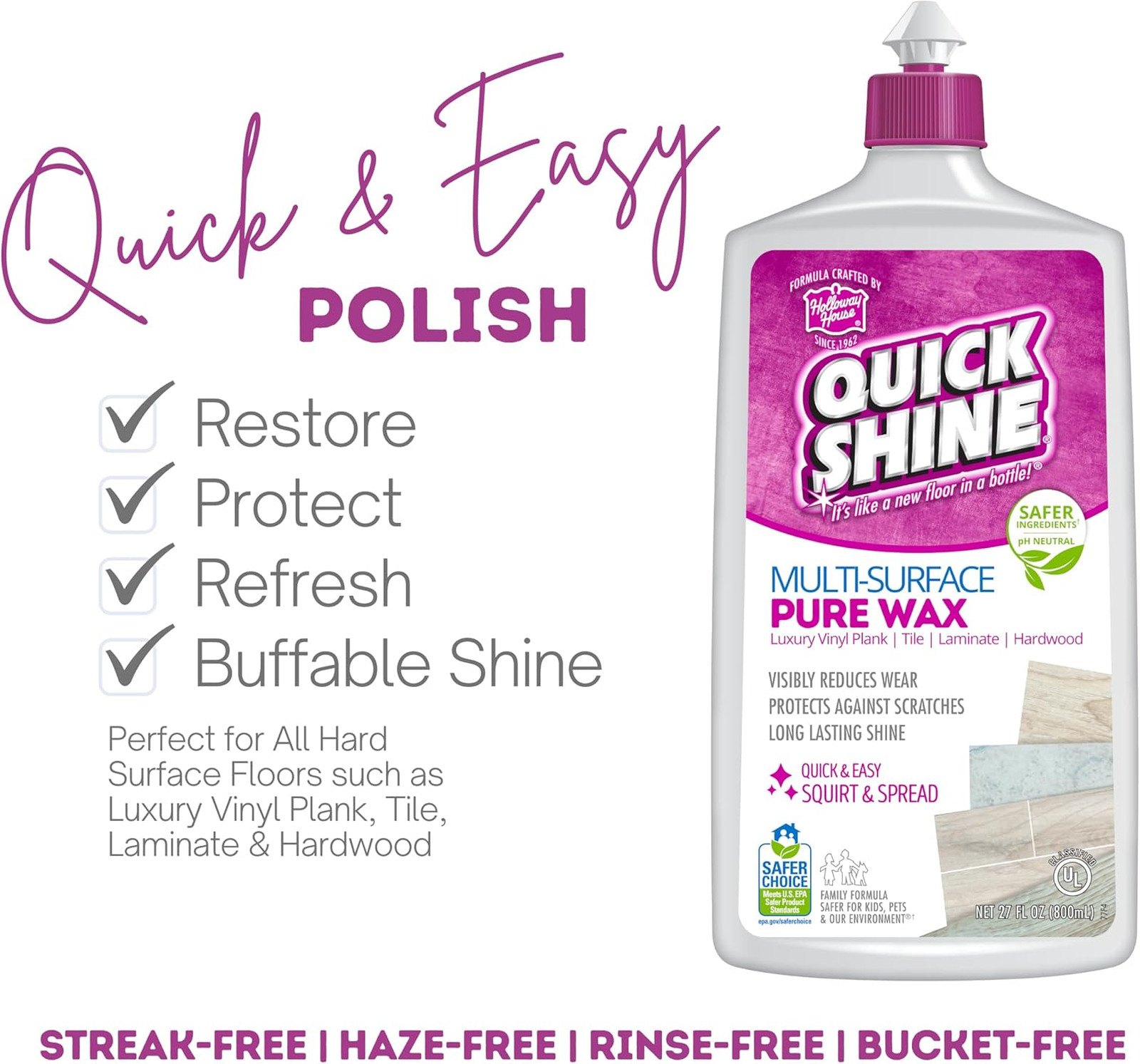 Multi Surface Floor Wax 27 oz Long Lasting Protection Polish Restores Floors