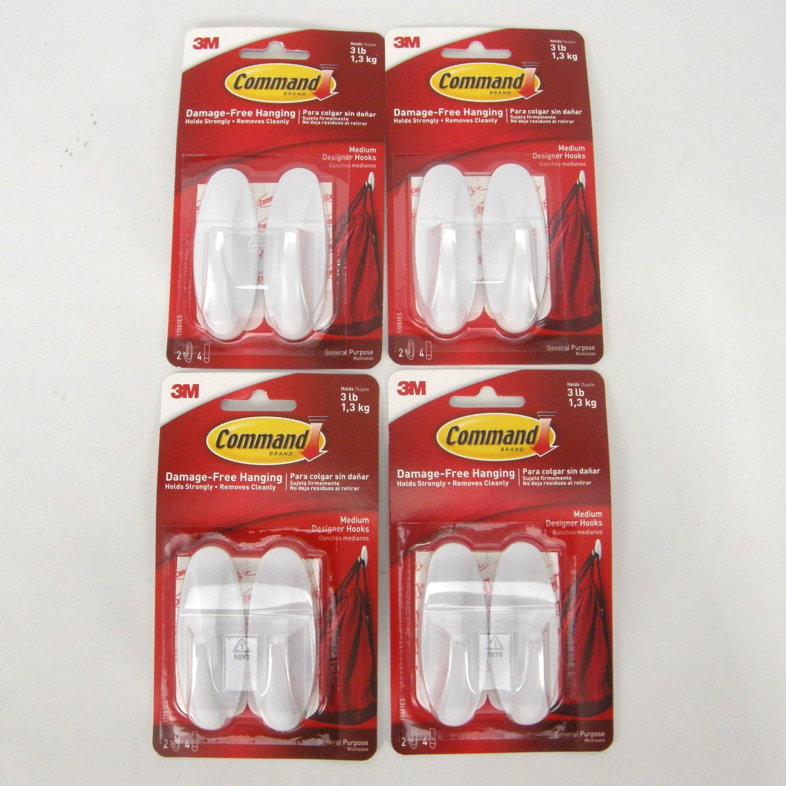 3M Command Hooks 3 Lb Medium Designer Lot of 8 Hooks NIP