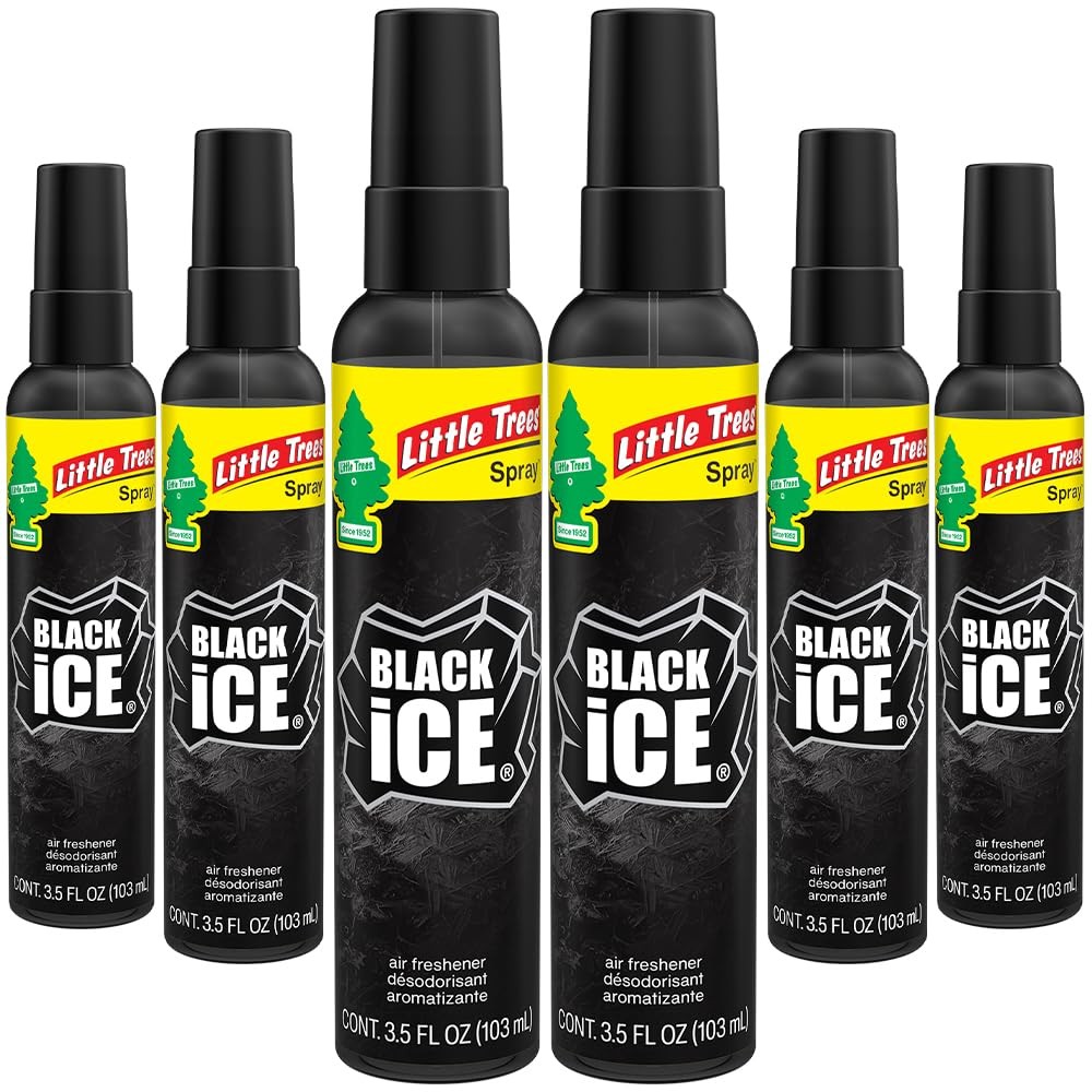 LITTLE TREES Car Air Freshener | Spray 6 Count (Pack of 1), Black Ice