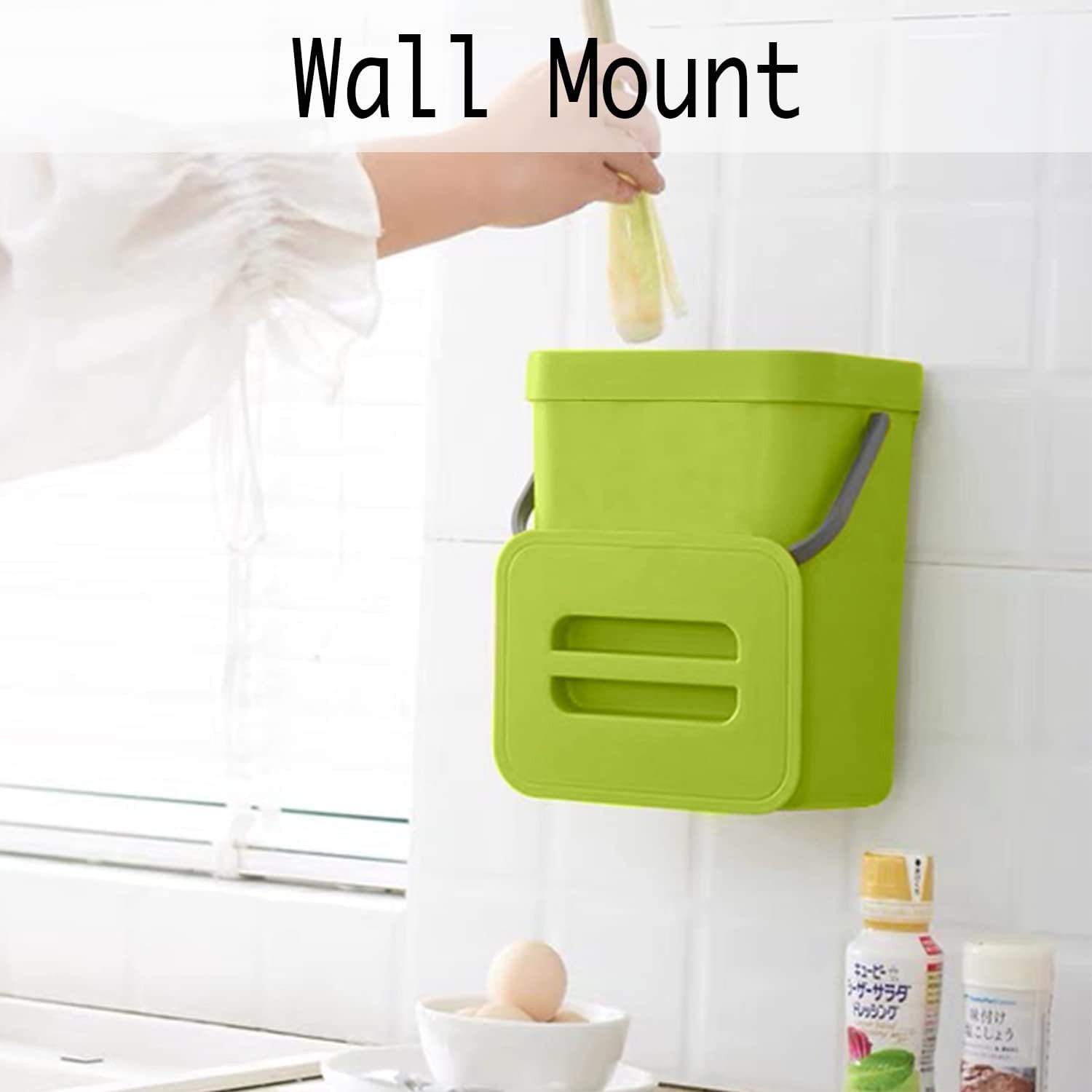 Green 5L 1.3 Gal Small Hanging Plastic Trash Can Compost Food Waste Bin