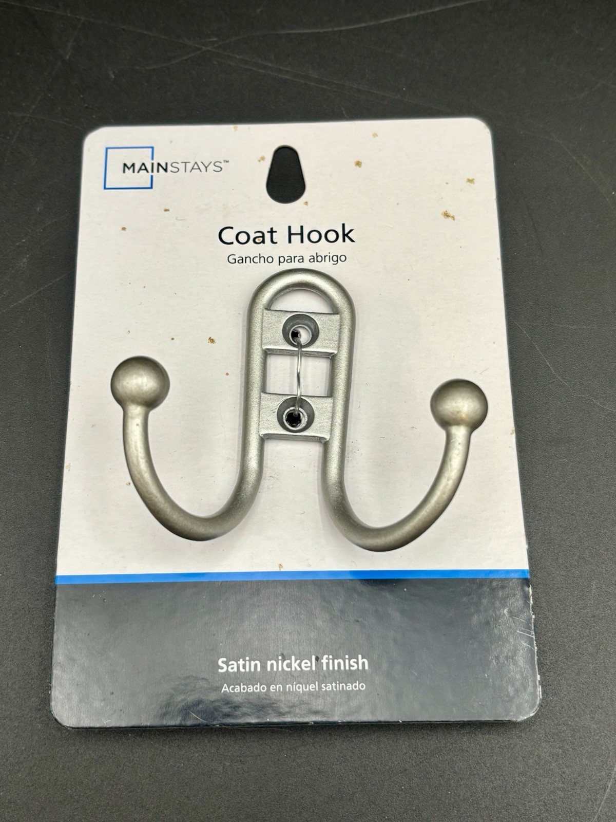Mainstays Satin Nickel Double Coat Hook Wall Mount Up To 10lbs New