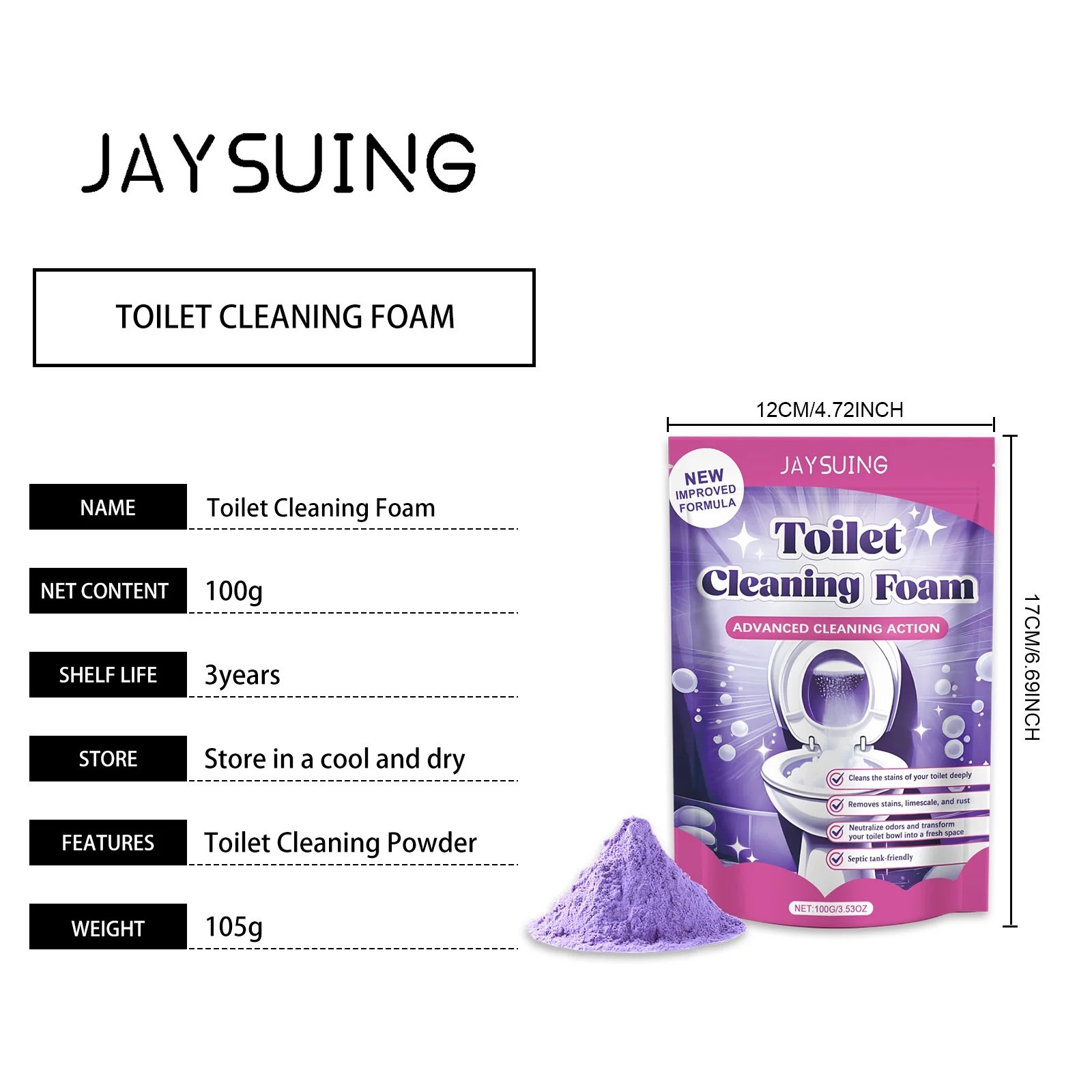 1~5 Bags Fizzclean Toilet Foam Cleaner, Toilet Cleaning Foam Insta-Action 100g