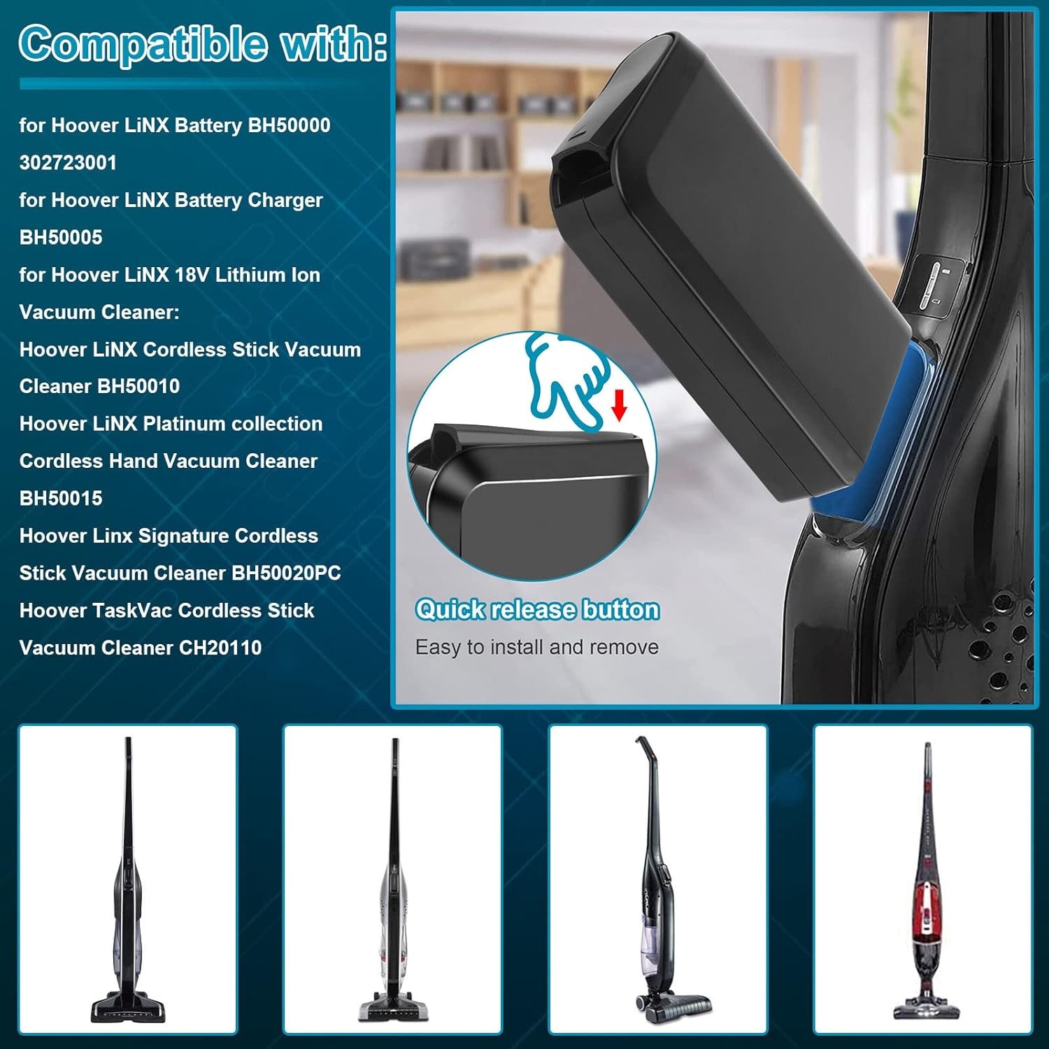 For Hoover Linx Battery BH50000 18V 4.0Ah Lithium Ion BH50020 Cordless Vacuum US