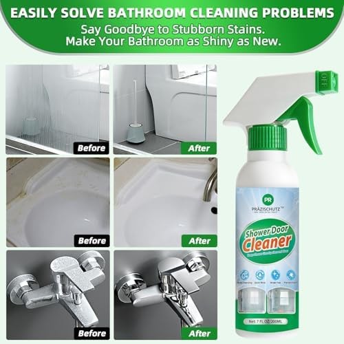 Bathroom Glass Cleaner Spray – Removes Limescale, Soap Scum, and Oil Film, St…