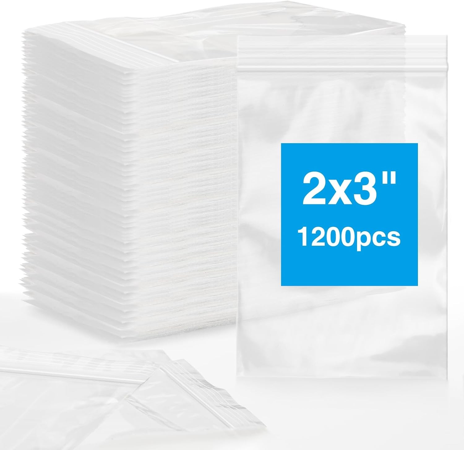 1200Pcs 2 x 3 Plastic Zip Bag, Clear, 2 mil Thick | Resealable, Small Bags for D