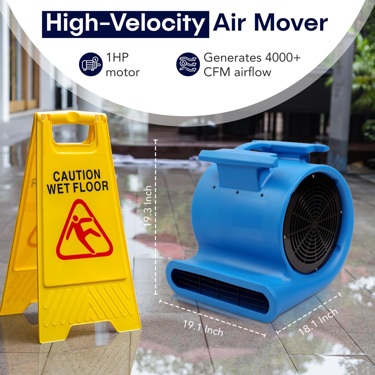 MOUNTO 3-Speed Air Mover 1HP 4000+ CFM Monster Floor Blower Carpet Dryers