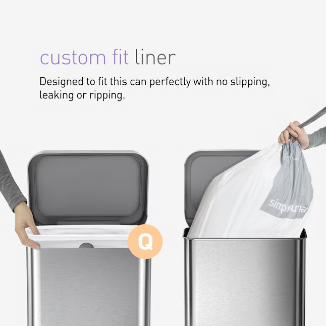 simplehuman 55L rectangular step can with liner pocket matte black steel