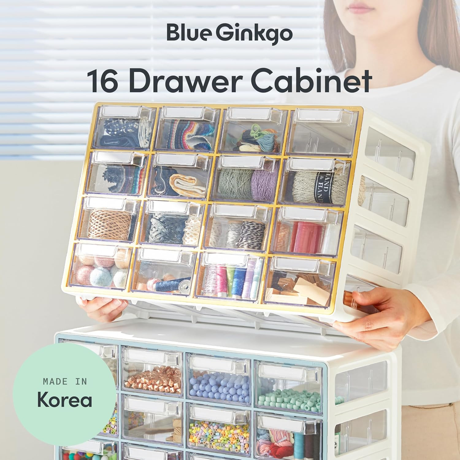 Medium 16-Drawer Cabinet – Stackable Clear Organizer for Hardware, Beads, Plasti