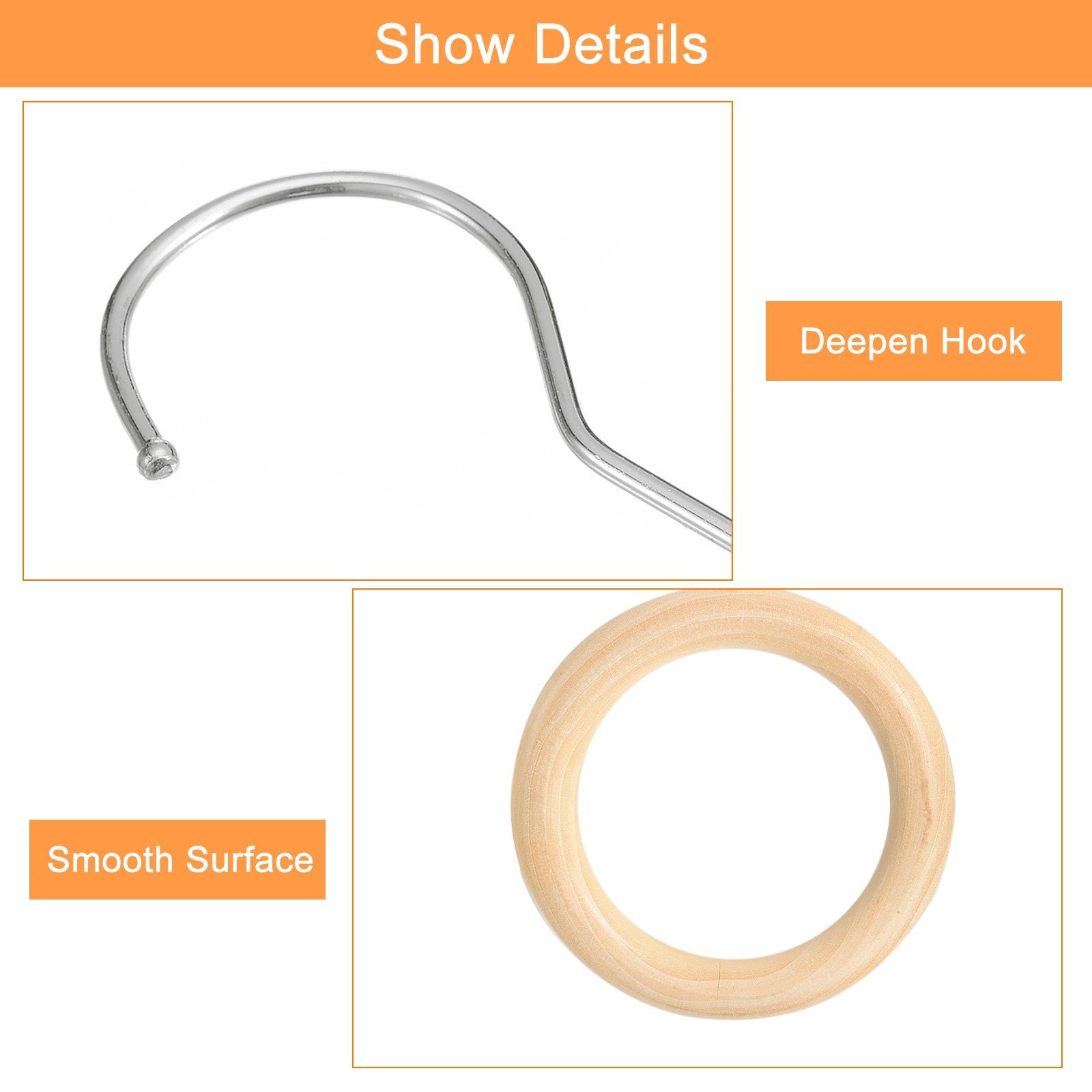 4 Inch Scarf Ring Hanger Wooden Circle Scarf Holder, 10cm Length Hook Silver