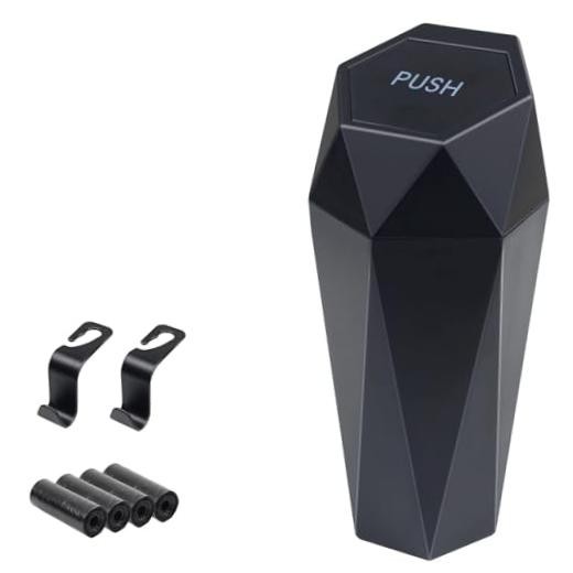 BFXM Car Trash Can – Small Trash Bin with Lid – Car Accessories – Black 1PC