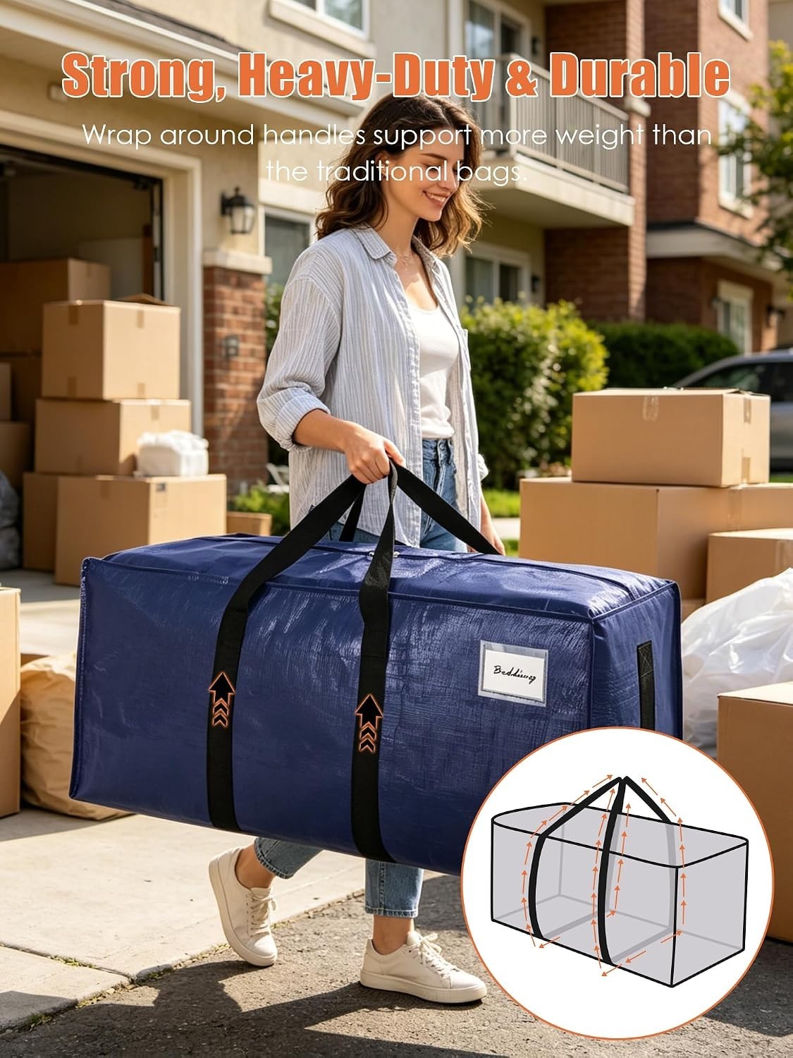 8 Pack Extra Large Heavy-Duty Moving Bags – 200LB Capacity for Safe Storage