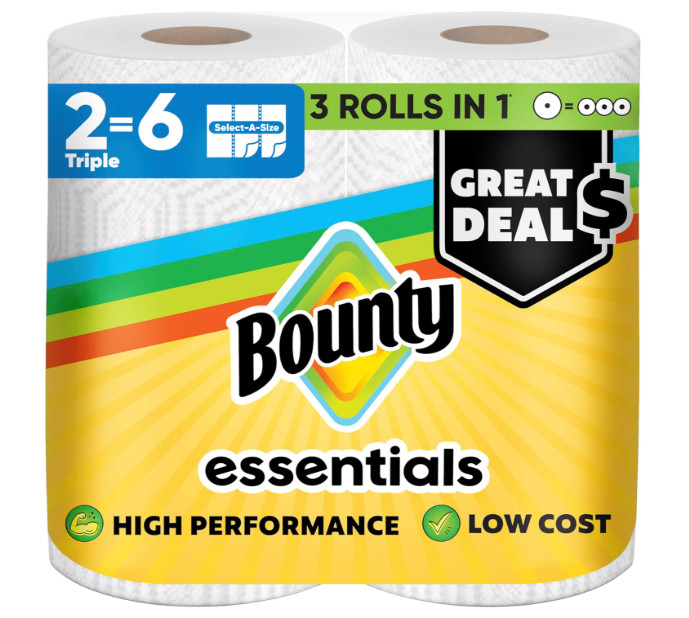 Bounty Essentials Select-A-Size Paper Towels White 2 Triple Rolls 6 Regular Roll