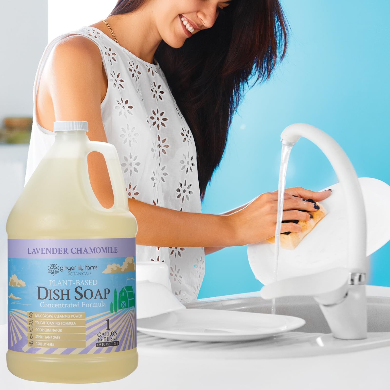 Plant Based Dish Soap 128 Fl Oz Lavender Chamomile Eco Friendly Grease Remover