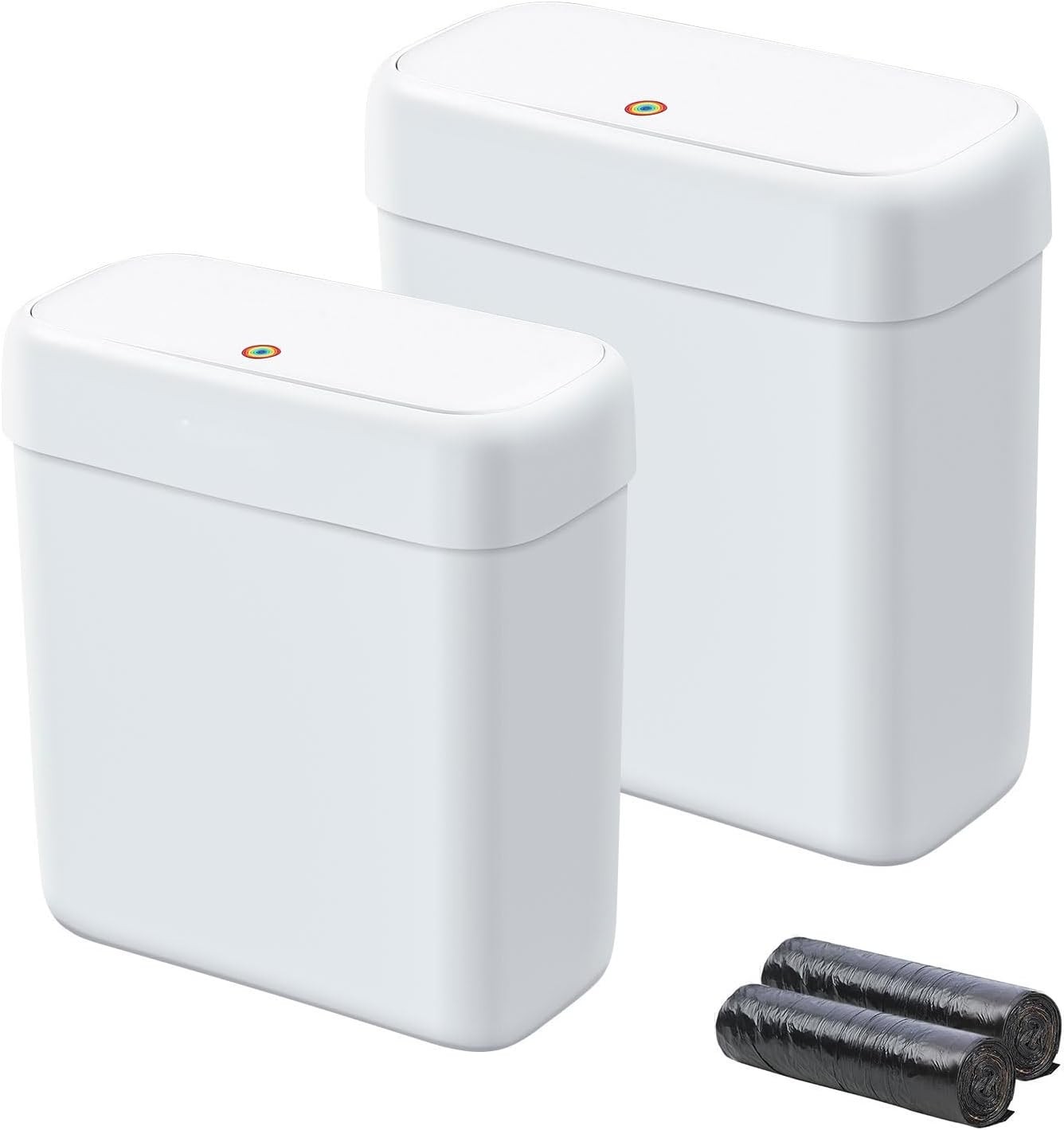 2 Pack Bathroom Trash Can with Lid, 3 Gal/12 L & 2.7 Gal/10L Garbage Can with
