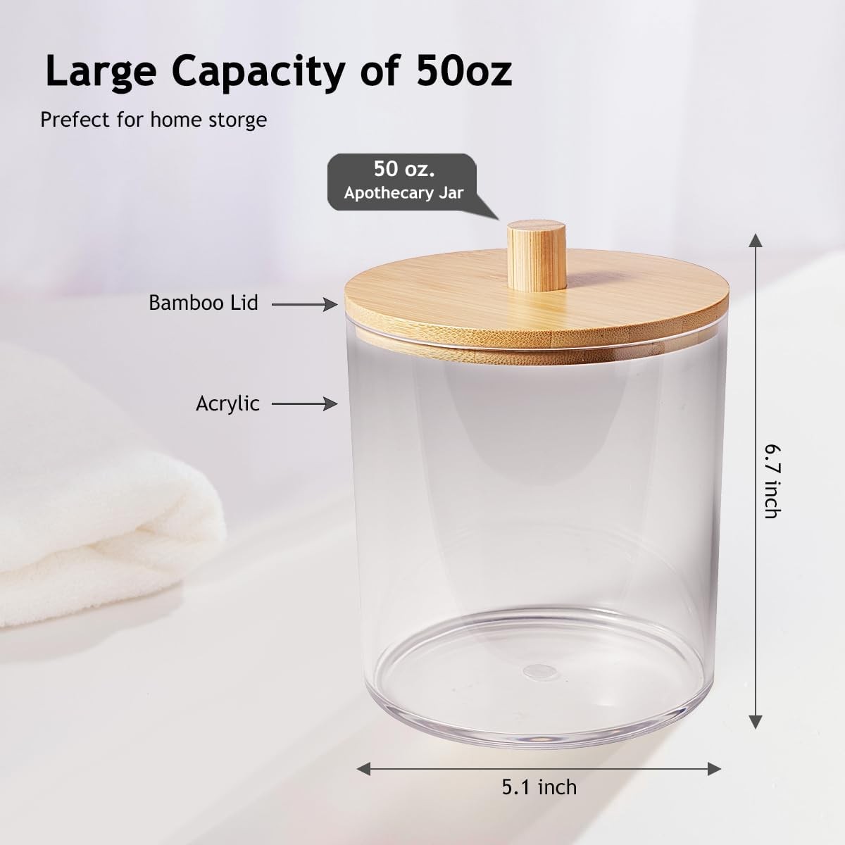 1 Pack 50oz Laundry Pods Container with Natural Bamboo Lid – Shatterproof