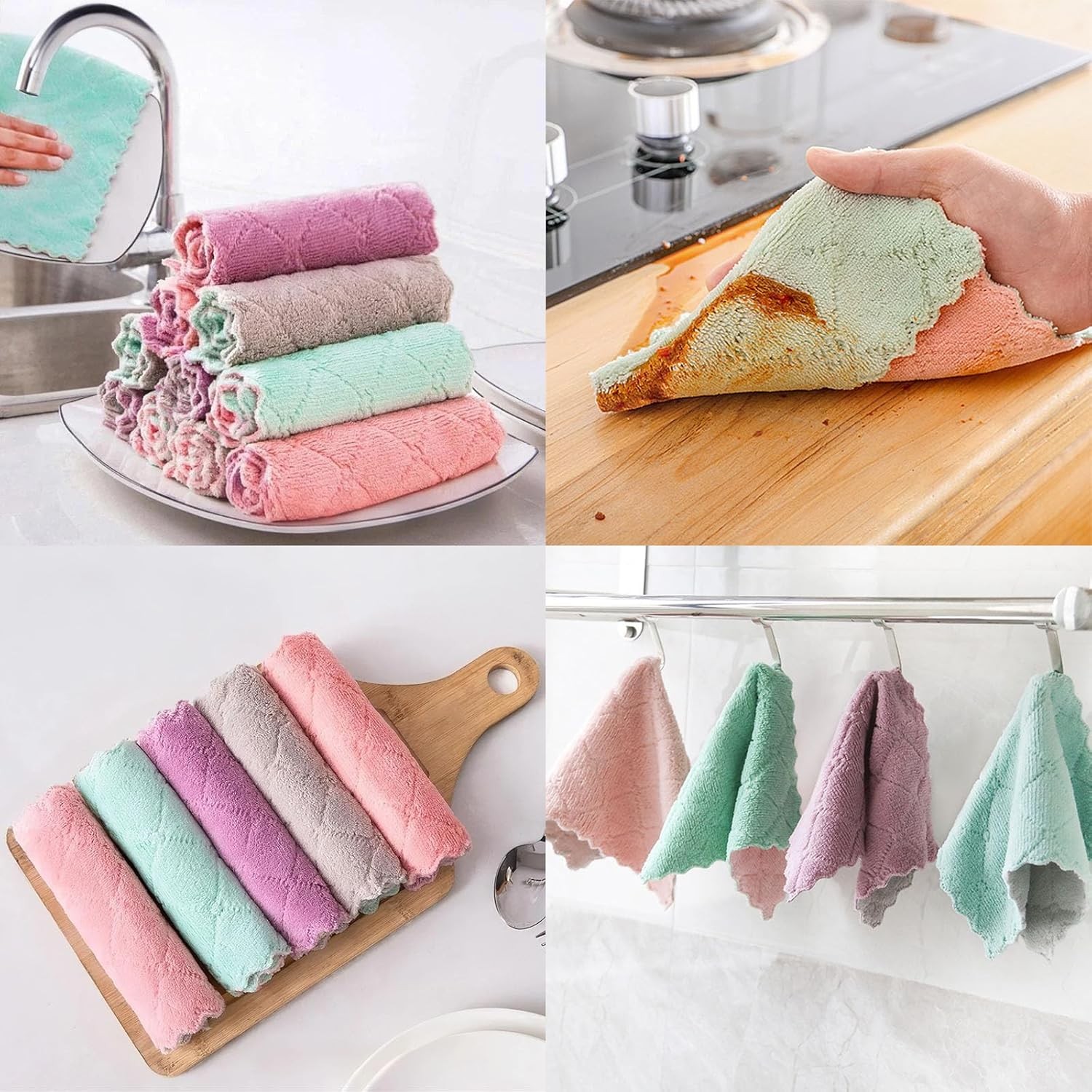 Reusable Microfiber Kitchen Cloths Absorbent Dish Towels 24 Pack