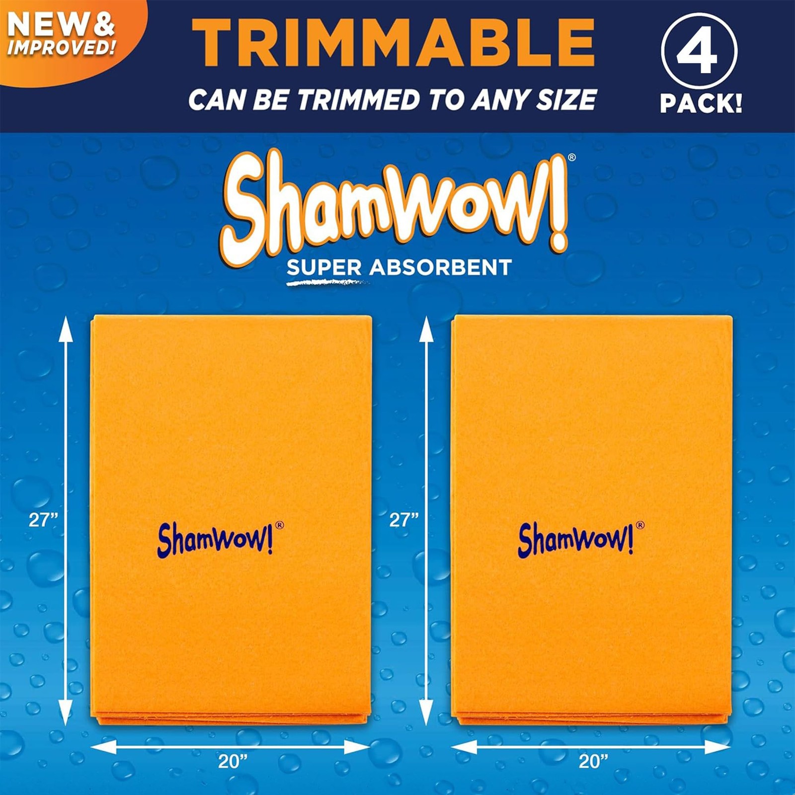 4pk Shammy Towel 20×27 Inch Super Absorbent Multi-Purpose Lint-Free Orange