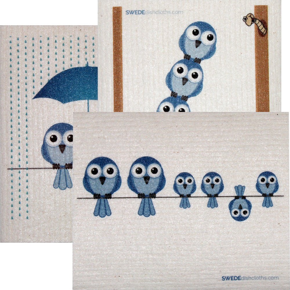 Swedish Dish cloth Set of 3 each Swedish Dishcloths Mixed Bluebirds Design