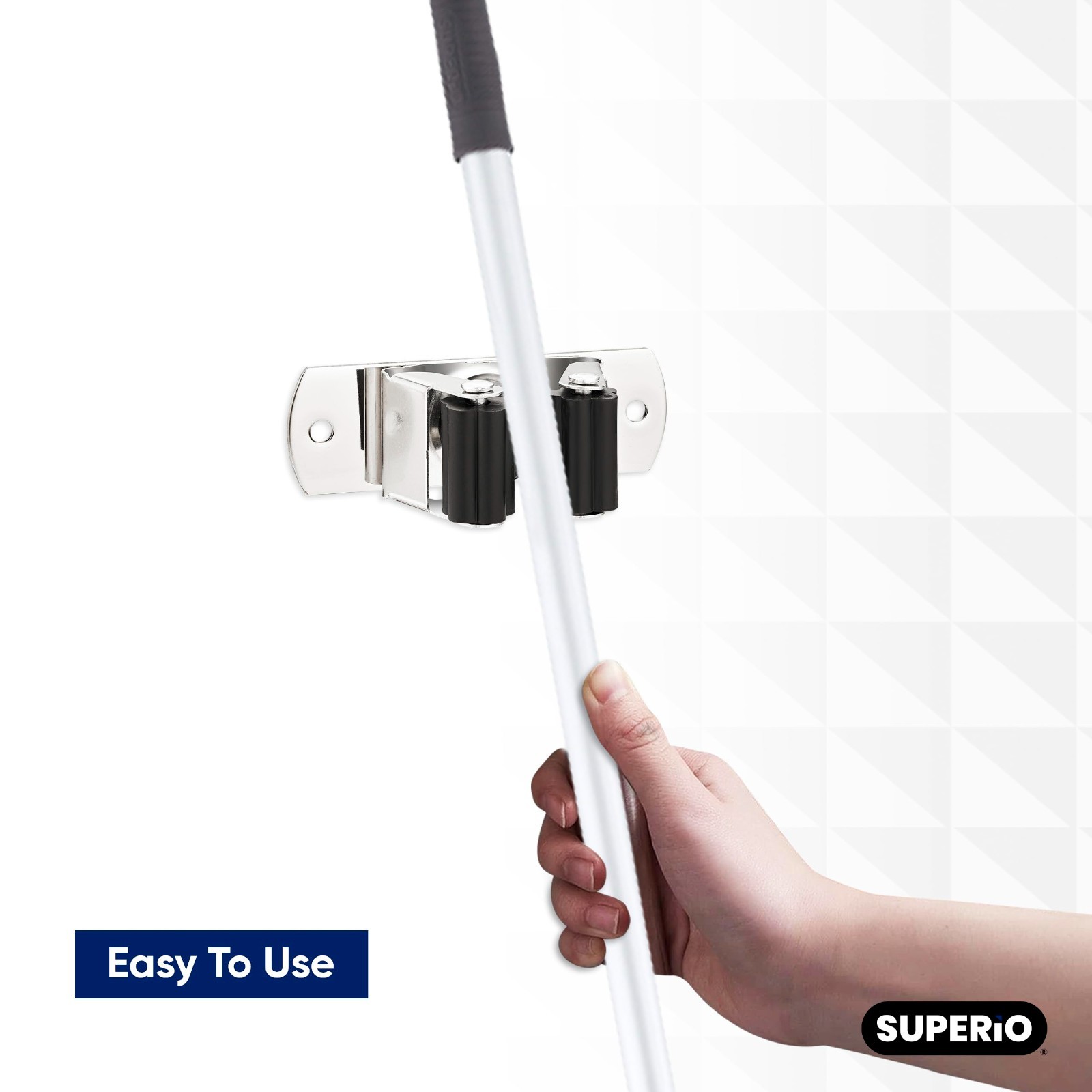 Superio Mop and Broom Holder, Wall Mount Heavy Duty, Single Piece Hooks Set