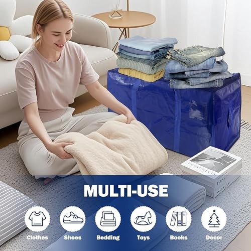 8 Pack Extra Heavy Duty Large Moving Bags with Strong 24 gal-Dark Blue 8.0