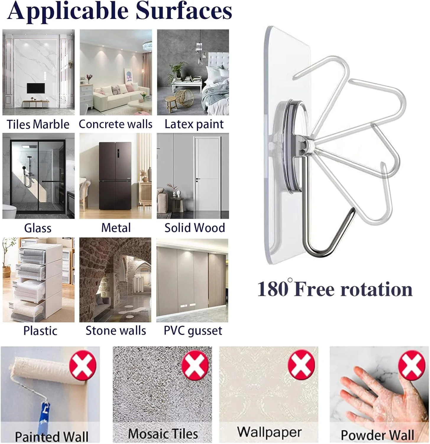 150 Pack Adhesive Hooks Wall Hooks 24lb(Max) Self Adhesive Hooks Heavy Hanging