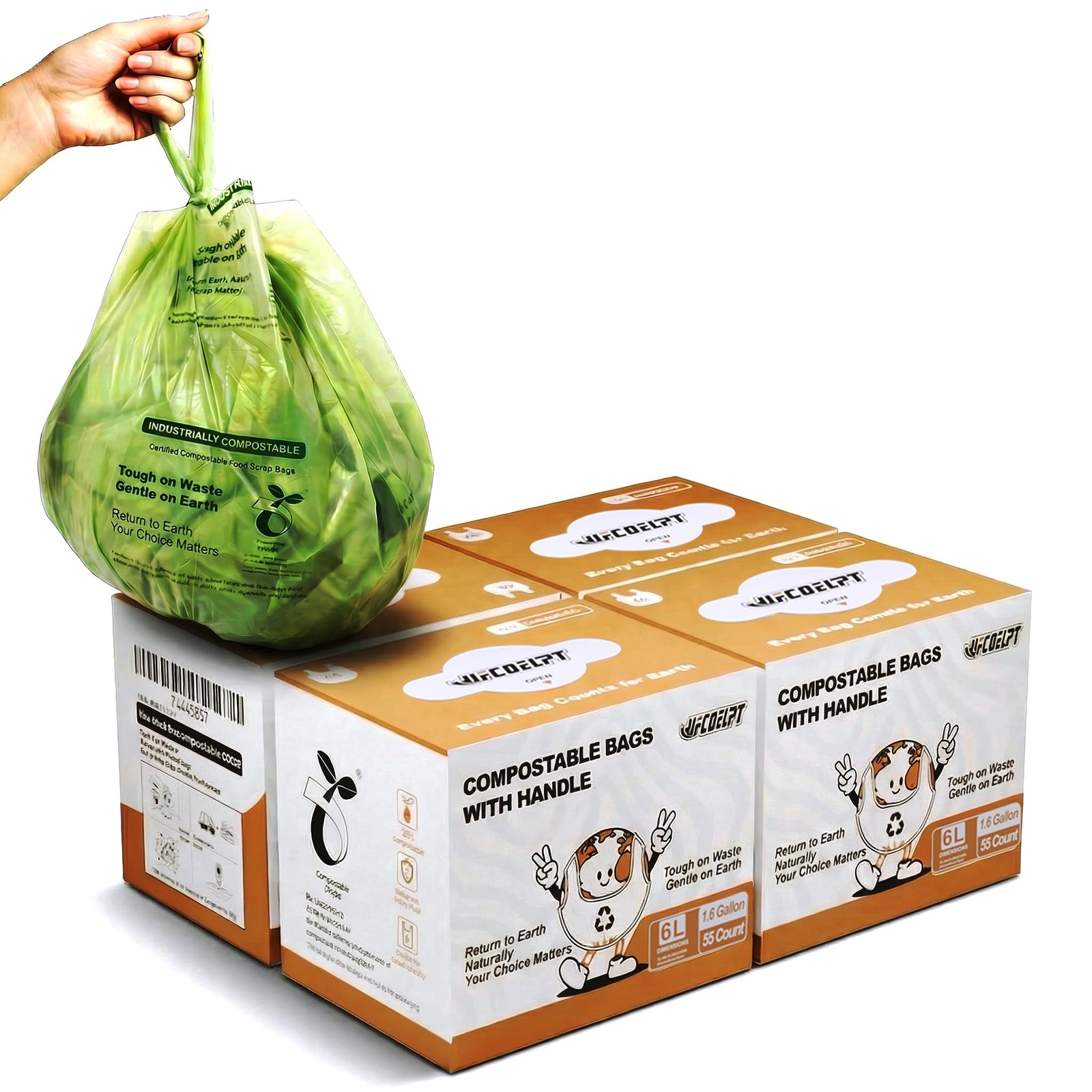1.6 Gallon Compostable Food Scrap Bags with Handles, Small Biodegradable Coun…