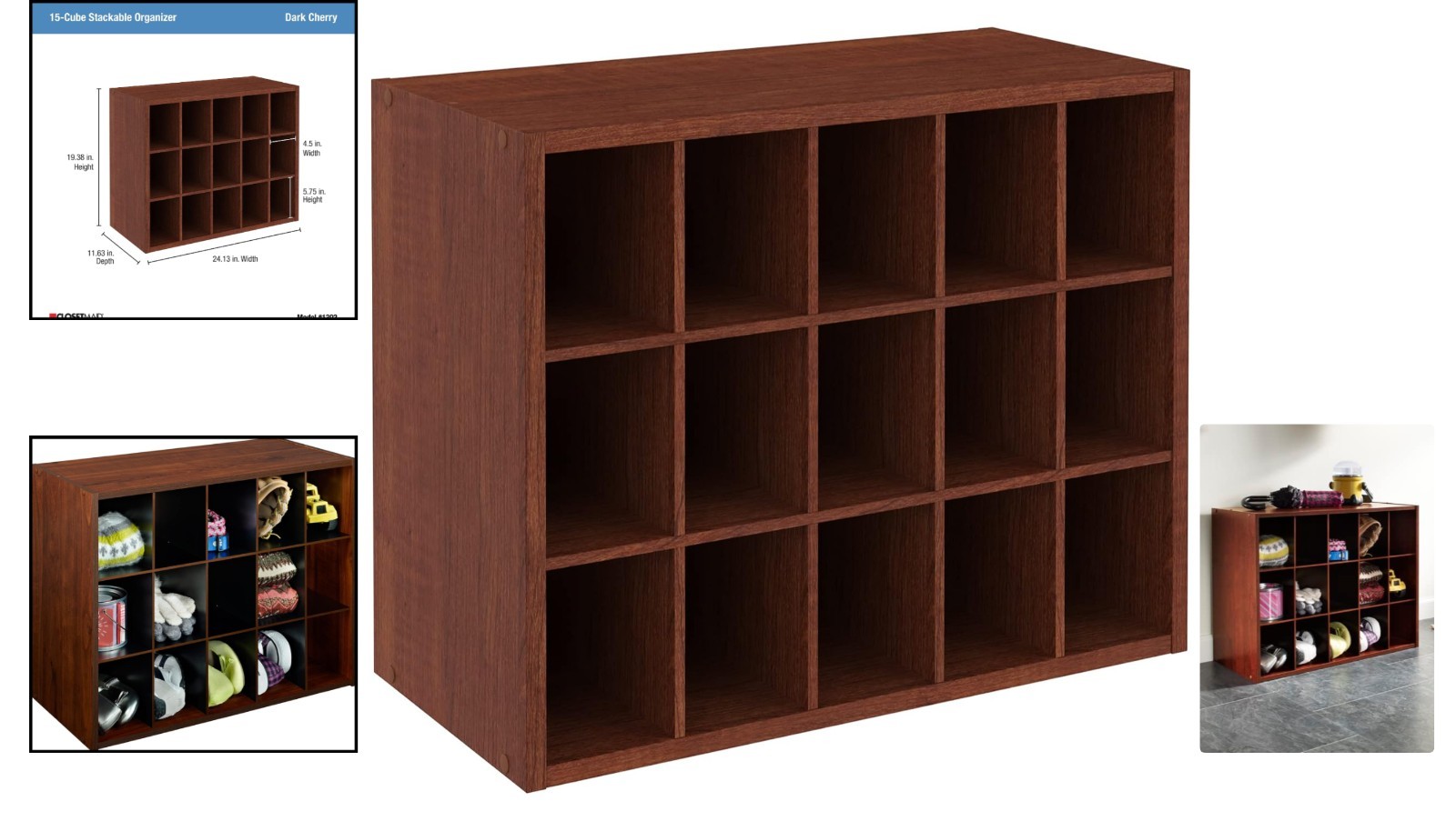 Space-Saving 15 Cube Organizer in Dark Cherry – Easy Assembly & Stylish Design